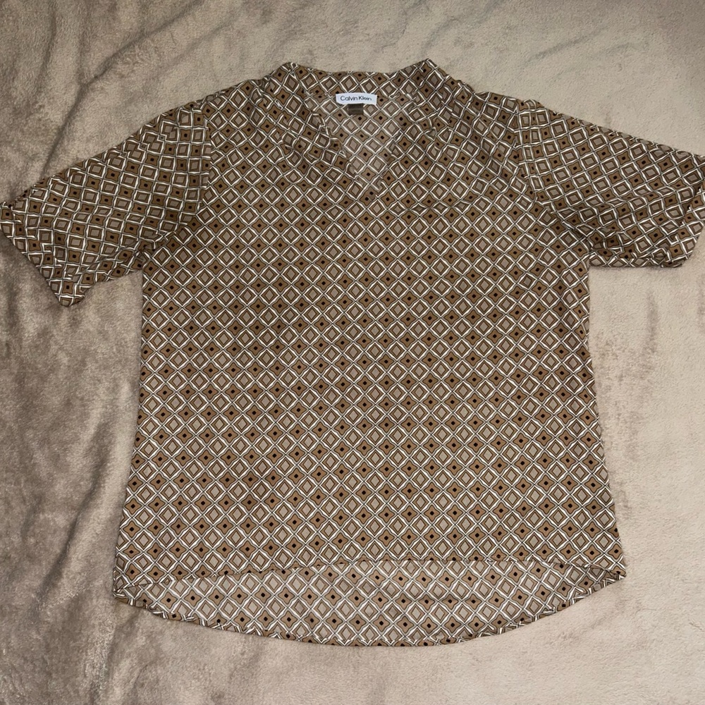 Calvin Klein Geometric Women’s Blouse | Tan & Brown | Medium